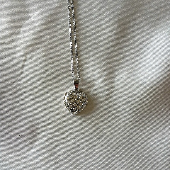 Romantic Silver Heart Pavé Rhinestone Pendant 18” Necklace - Picture 4 of 11